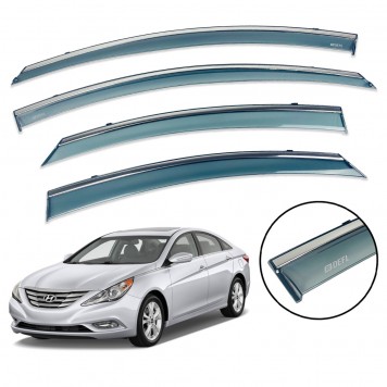 Дефлектори вікон Hyundai Sonata 2010-2015 з нерж. хром полоскою